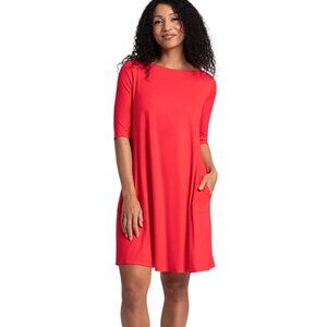 Sympli - Bamboo Nu Trapeze Dress, Elbow Sleeve - Lipstick Red - Sz. 6 - NWT
